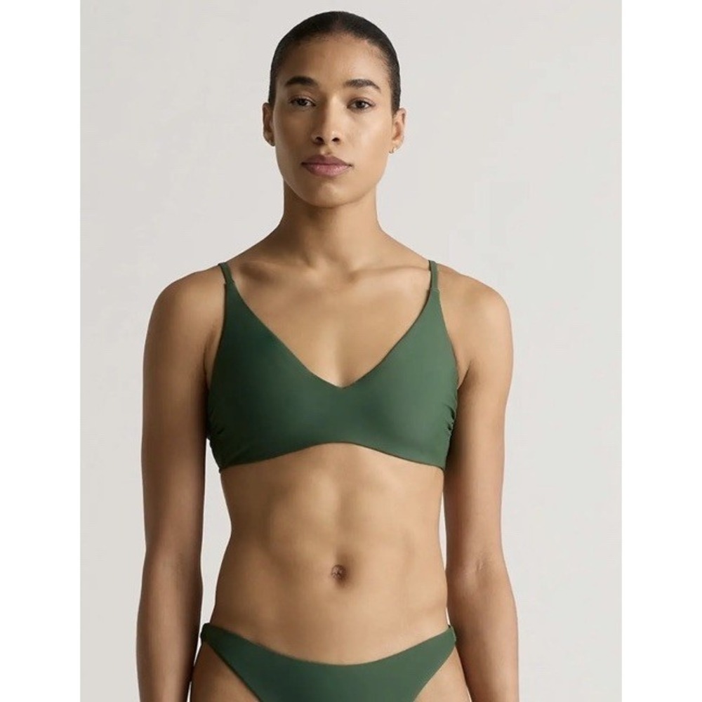 Quince Italian V-Neck Bikini Top Olive Green NWT
